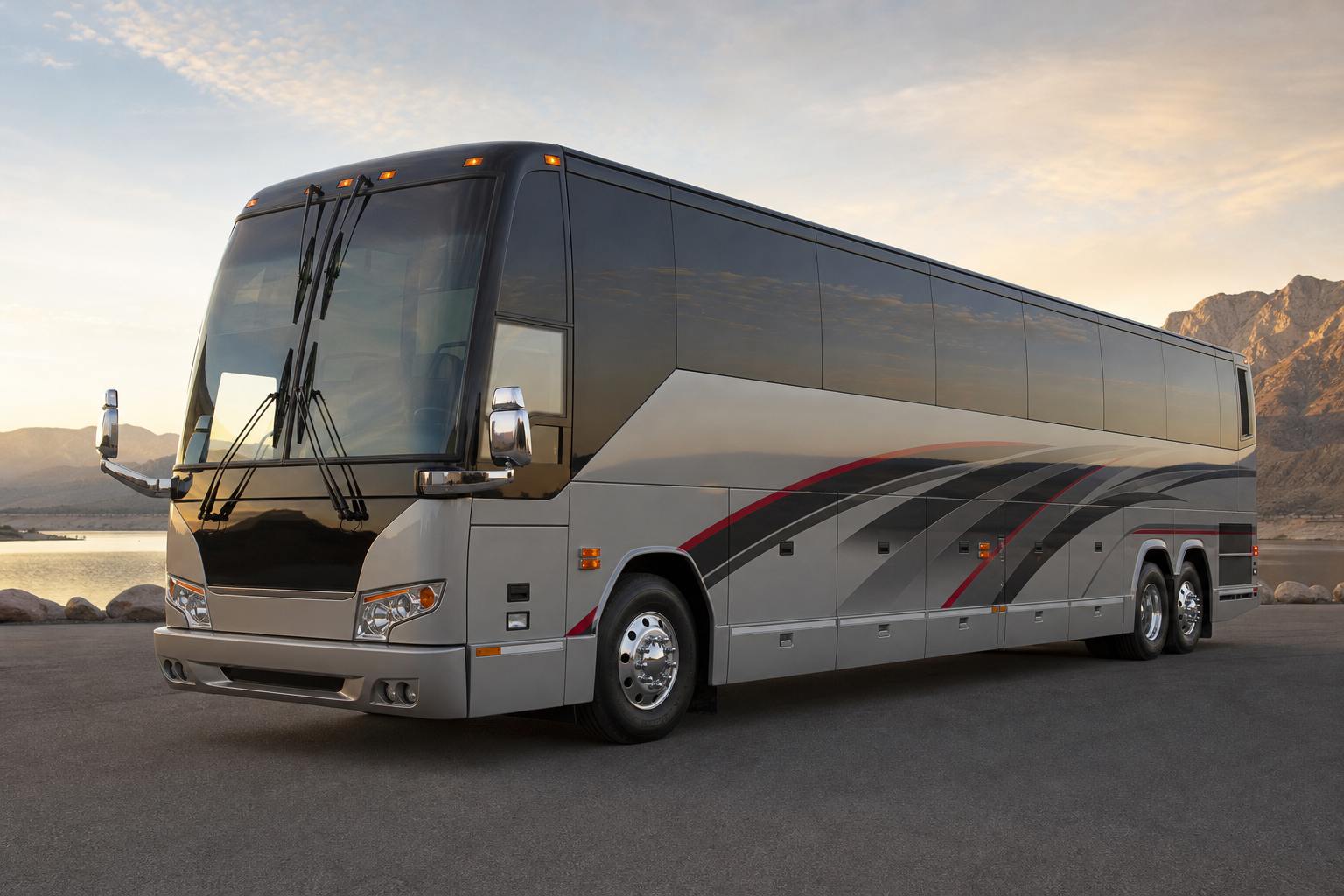 Executive charter coach for up to 44 passengers, premium touring motorcoach
